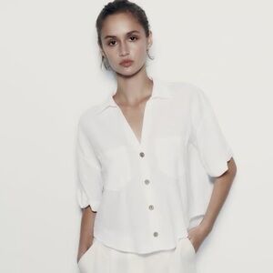 Zara Relaxed White Short-Sleeve Button-Down Shirt